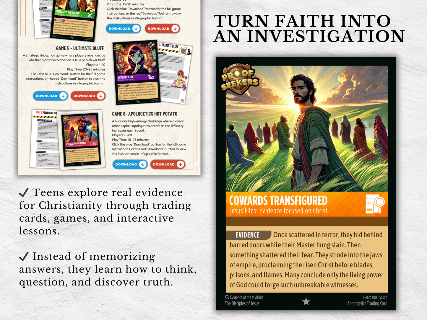 Christian Apologetics Curriculum for Teens | 108 Bible Evidence Trading Cards Game | Youth Group Lessons | Homeschool | Christian Printable