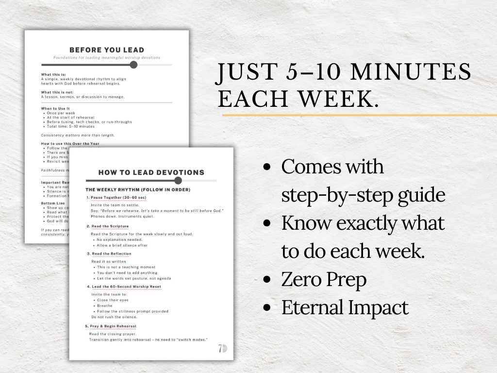 52-Week Worship Devotionals for Worship Leaders | No-Prep Team Devos | Spiritual Formation | Worship Ministry Digital Download
