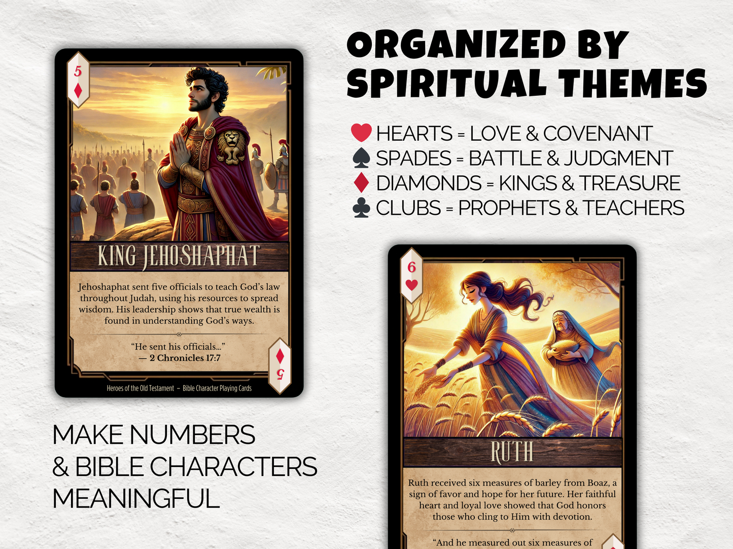 Heroes of the Old Testament Bible Character Playing Cards – Printable Deck + Posters + Game Ideas | Kids Church, Sunday School Gift