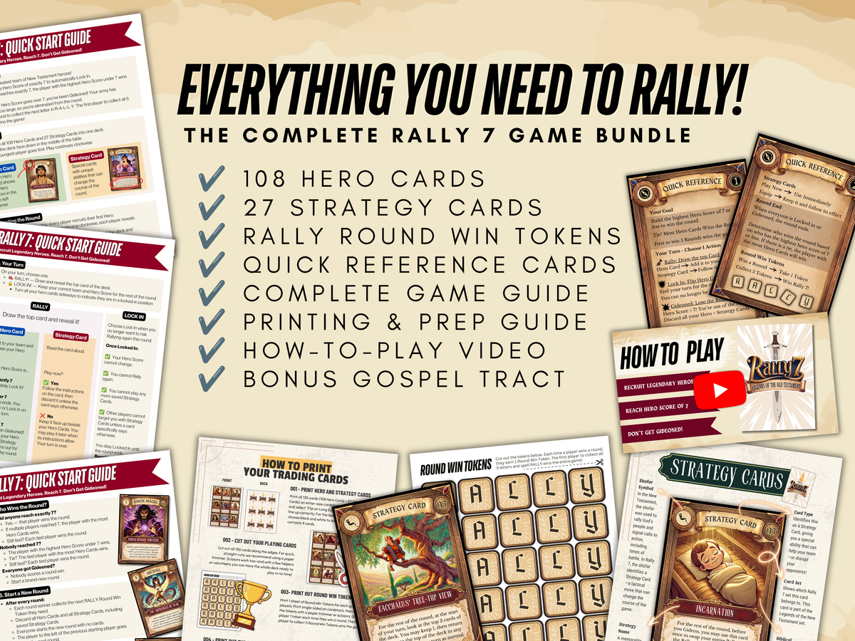 Rally 7 New Testament Bible Card Game | Printable Christian Game for Kids & Teens | Sunday School, Youth Group, Homeschool, Bible Study