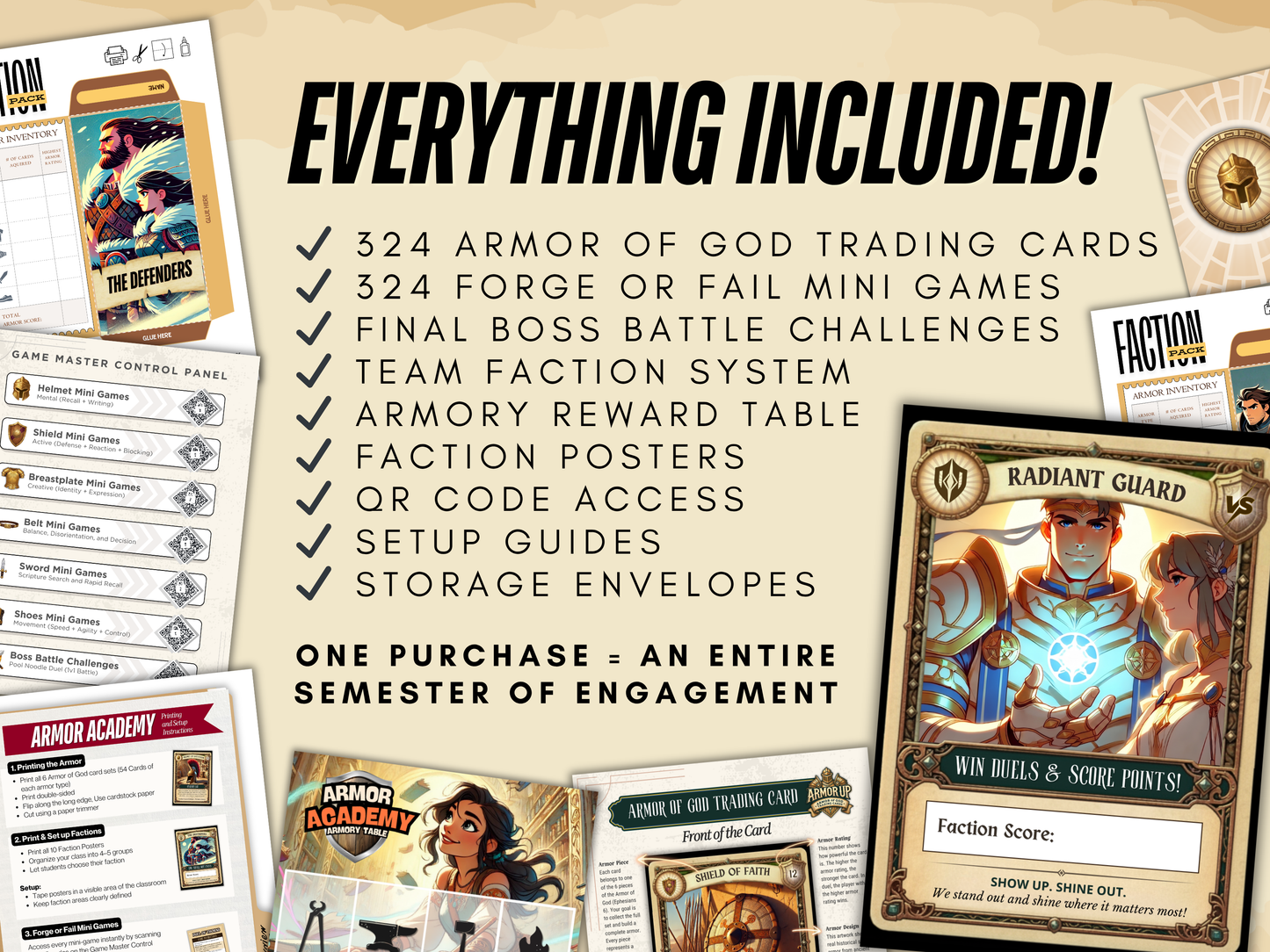 Armor Academy Christian Classroom Game Bundle | Armor of God Reward System | 324 Trading Cards + 324 Mini Games | VBS & Sunday School Game
