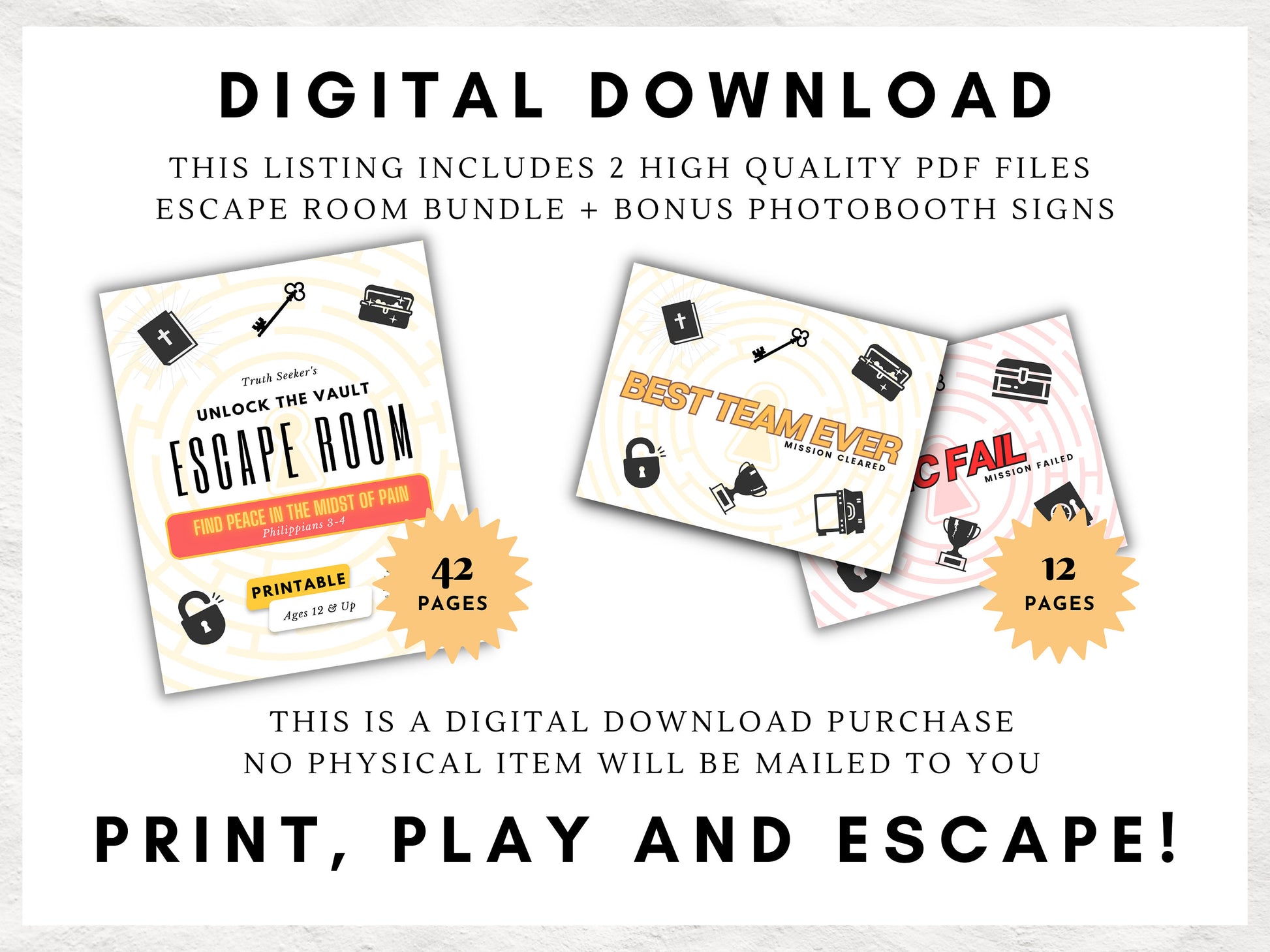 Bible Study Escape Room Game | Philippians 3-4 | Fun Escape Room Printable Kit for Teens & Adults | Youth Group Game | Unlock the Vault