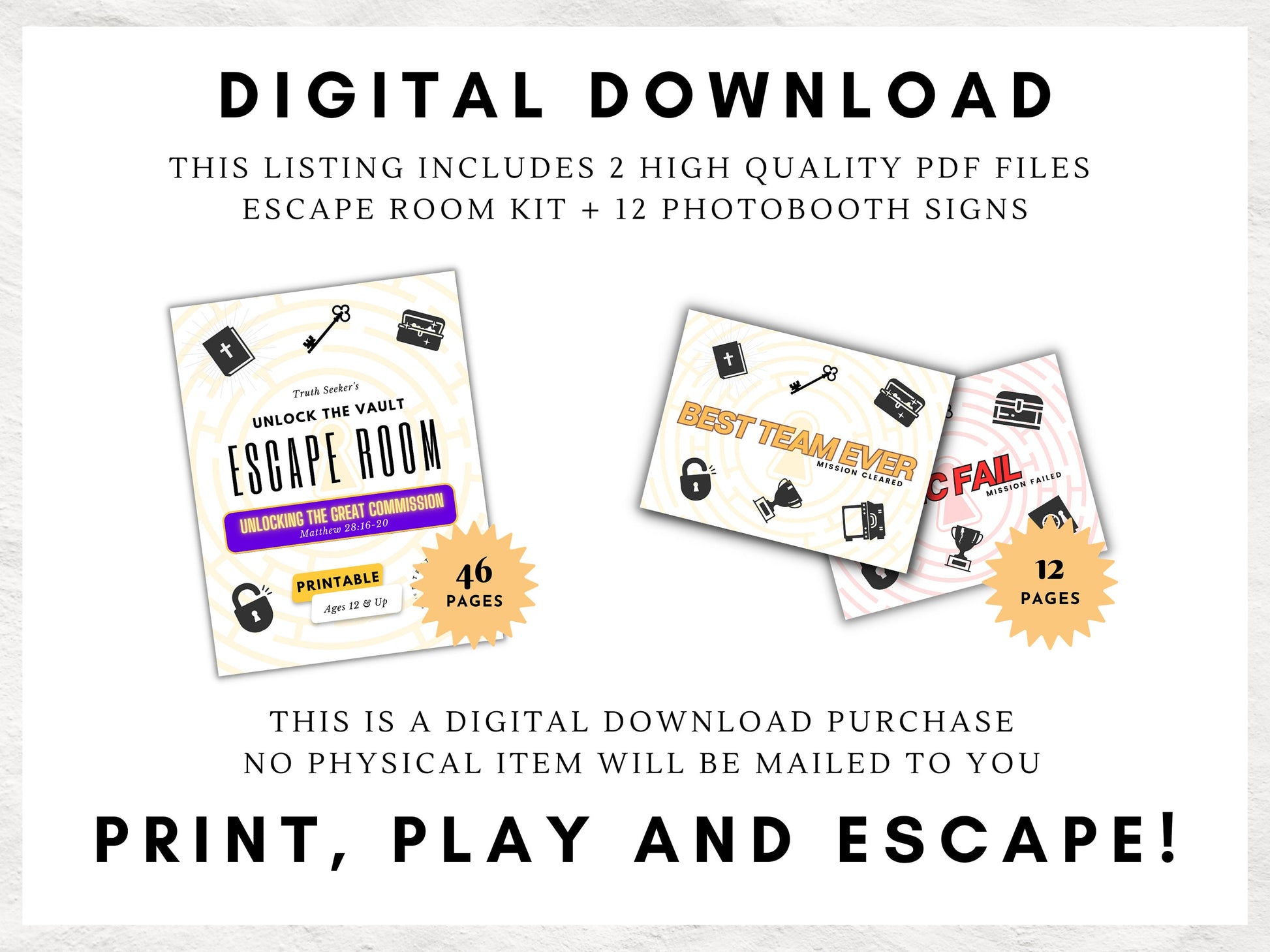KJV | Bible Study Escape Room Quest | Matthew 28 | Unlocking the Great Commission | Interactive Printable Kit for Christian Teens & Adults