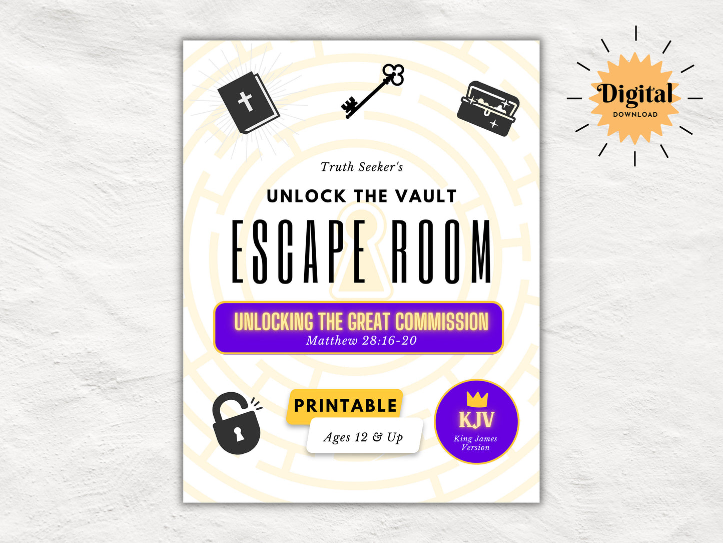 KJV | Bible Study Escape Room Quest | Matthew 28 | Unlocking the Great Commission | Interactive Printable Kit for Christian Teens & Adults